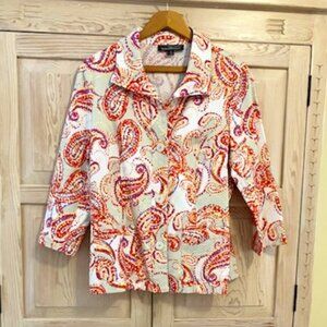 Vintage 80s 90s Paisley Shirt Jacket Waffle Cotton Coastal